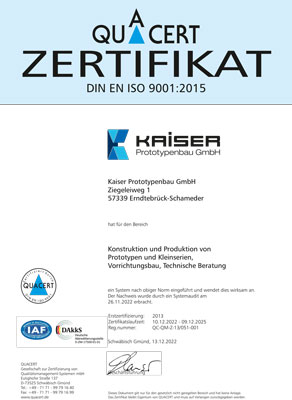 Zertifikat DIN EN ISO 9001:2015 DE